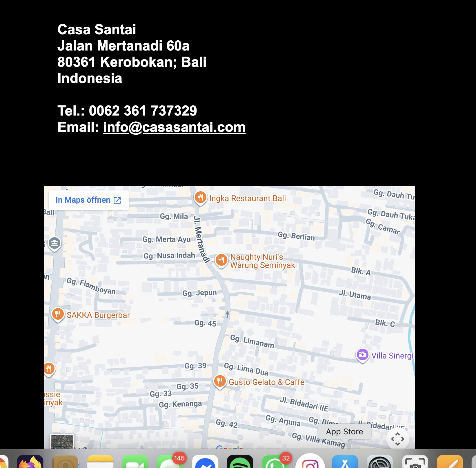 Map showing Casa Santai in Kerobokan